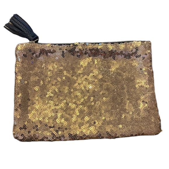 Ipsy Makeup Bag "Gold Sequin " with Gold Zipper and Pink Interior - Picture 1 of 3